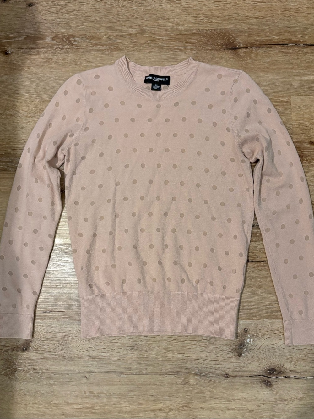 Karl Lagerfeld Paris Crewneck Sweater Tone-on-Tone Polka Dot Print in Blush Pink